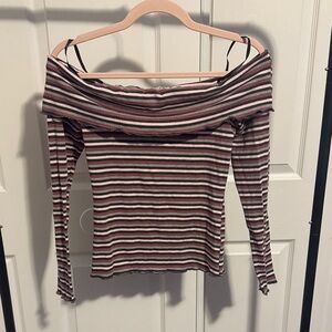 Papaya Pink and Gray Striped Top